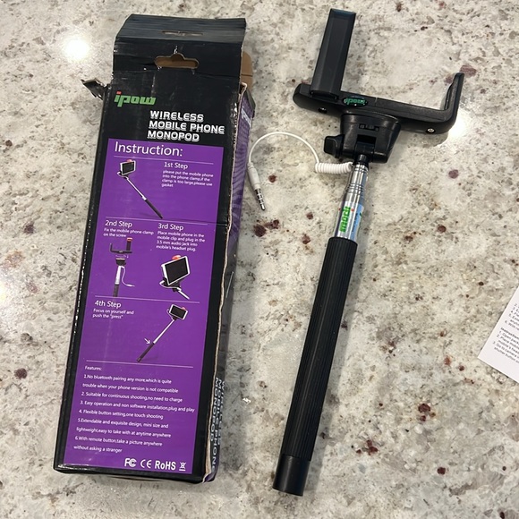 🆕IPOW WIRELESS MOBILE PHONE MONOPOD for iPhone 6 6+ 5 5S 5C 4S 4 - Picture 2 of 3